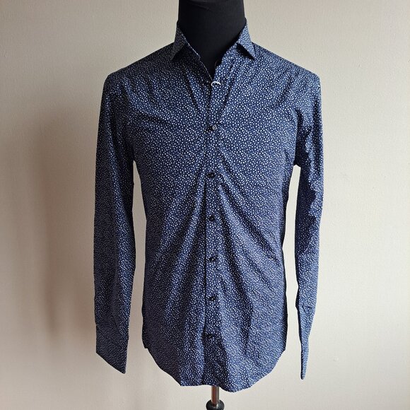New Bruun & Stengade Men's Slim Fit Floral Button Down Blue Shirt Size 40 - Picture 1 of 16